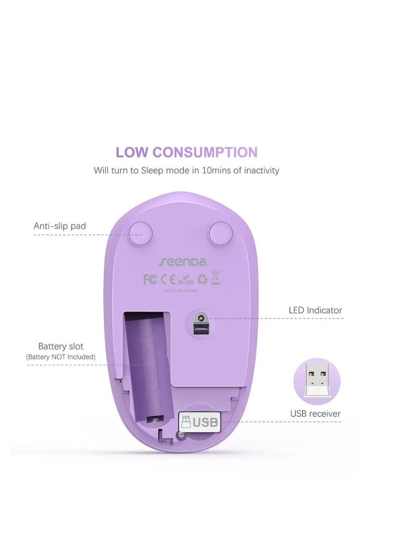 LeadsaiL Wireless Mouse for Laptop 2.4G USB Receiver Noiseless Mice white purple Slim PC Laptop Computer Wireless Mouse