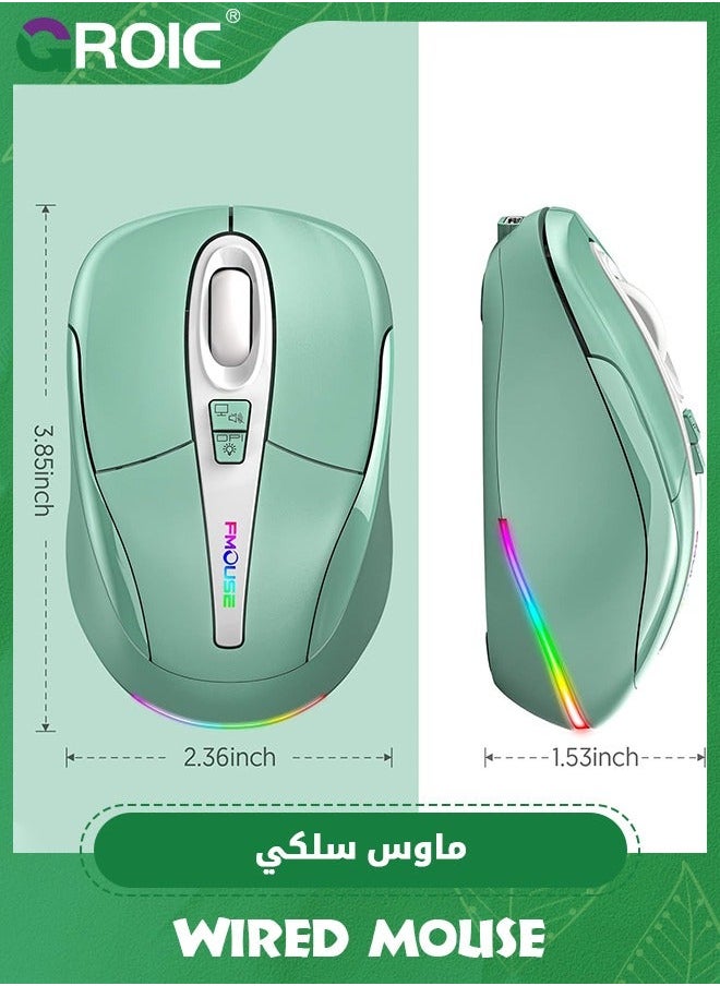 Green Computer Mouse Wireless, Silent with RGB Lights Dual Mode 2.4G Wireless & Bluetooth 5.1 2400 DPI USB-C Rechargeable, Compact for PC Laptop Desktop