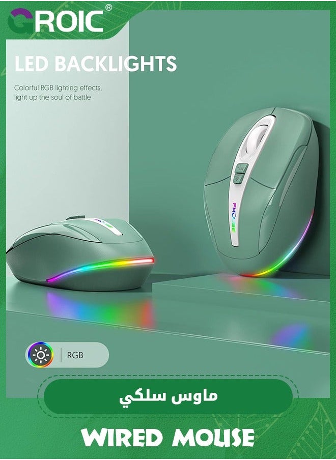 Green Computer Mouse Wireless, Silent with RGB Lights Dual Mode 2.4G Wireless & Bluetooth 5.1 2400 DPI USB-C Rechargeable, Compact for PC Laptop Desktop