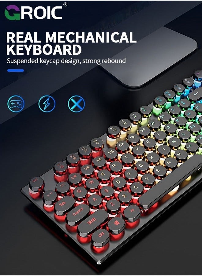 Mechanical Feel Gaming Keyboard, Wired with LED Rainbow Backlit Computer Keyboard for Windows PC Gamers, Light Up Mac