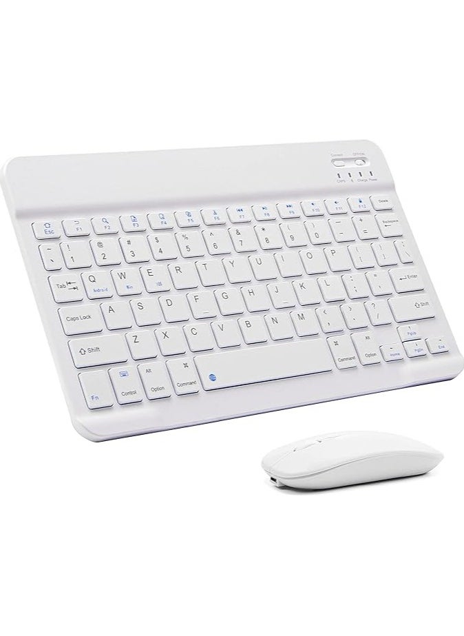 Ultra-Slim Bluetooth Keyboard and Mouse Combo Rechargeable Portable Wireless Keyboard Mouse Set for Apple iPad iPhone iOS 13 and Above Samsung Tablet Phone Smartphone Android Windows (White)