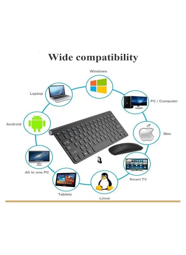 Ultra Thin Portable Keyboard Silent 2.4Ghz Wireless Keyboard & Mouse Combo for Computer, Laptop - Black