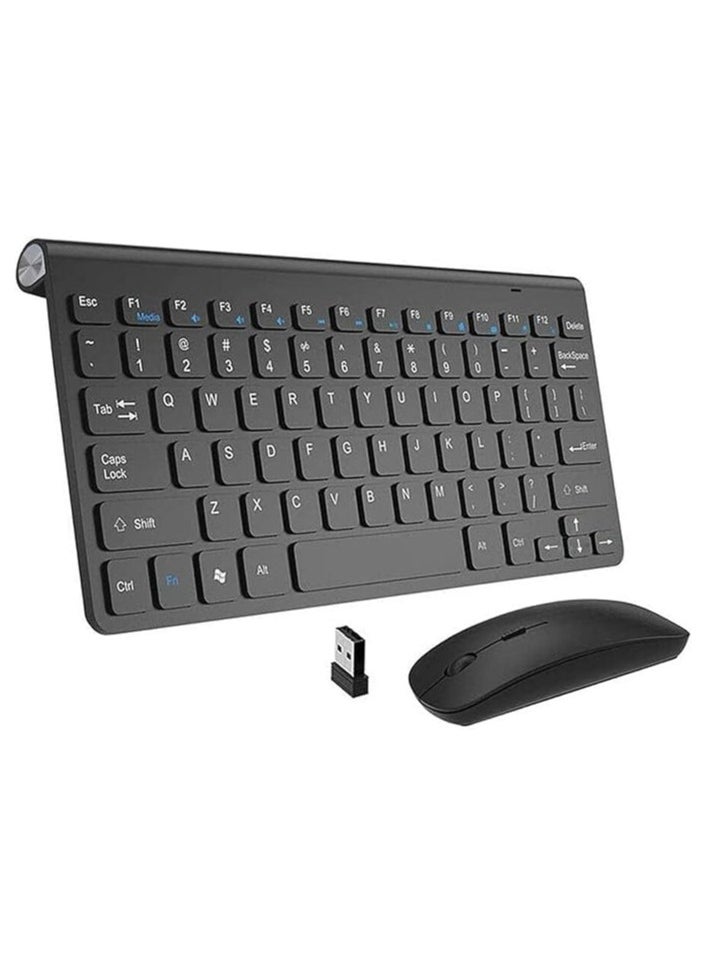 Ultra Thin Portable Keyboard Silent 2.4Ghz Wireless Keyboard & Mouse Combo for Computer, Laptop - Black