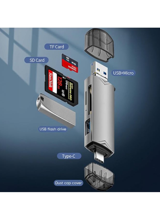 SD Card Reader, 6 in 1 OTG Memory Card Reader, USB 3.0 USB-C SD Card Reader Supports SD/Micro SD/SDXC/SDHC/MMC/RS-MMC/UHS-I, Compatible with MacBook, iPad Pro, Android Phone, PC, Laptop