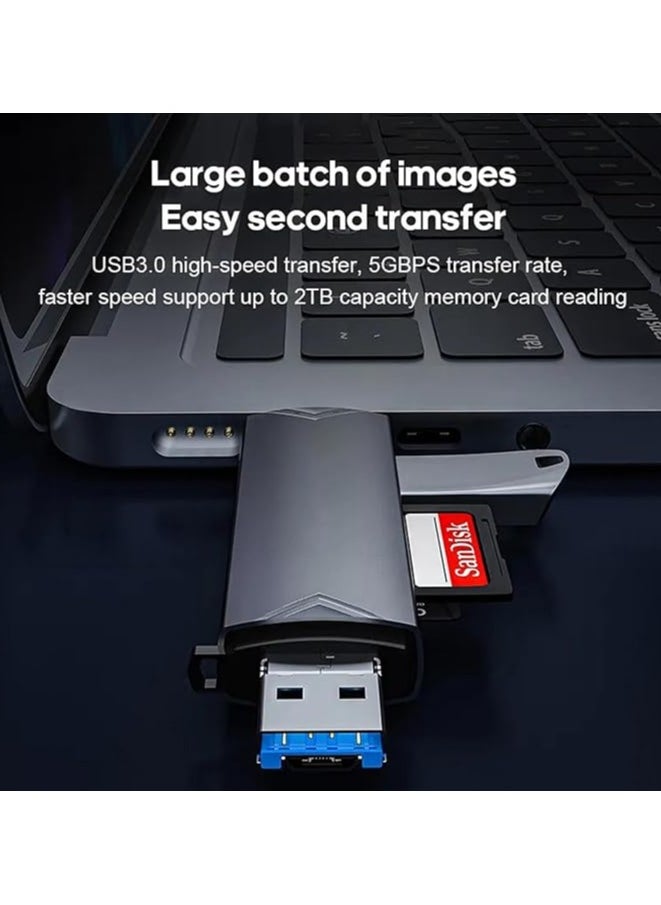 SD Card Reader, 6 in 1 OTG Memory Card Reader, USB 3.0 USB-C SD Card Reader Supports SD/Micro SD/SDXC/SDHC/MMC/RS-MMC/UHS-I, Compatible with MacBook, iPad Pro, Android Phone, PC, Laptop