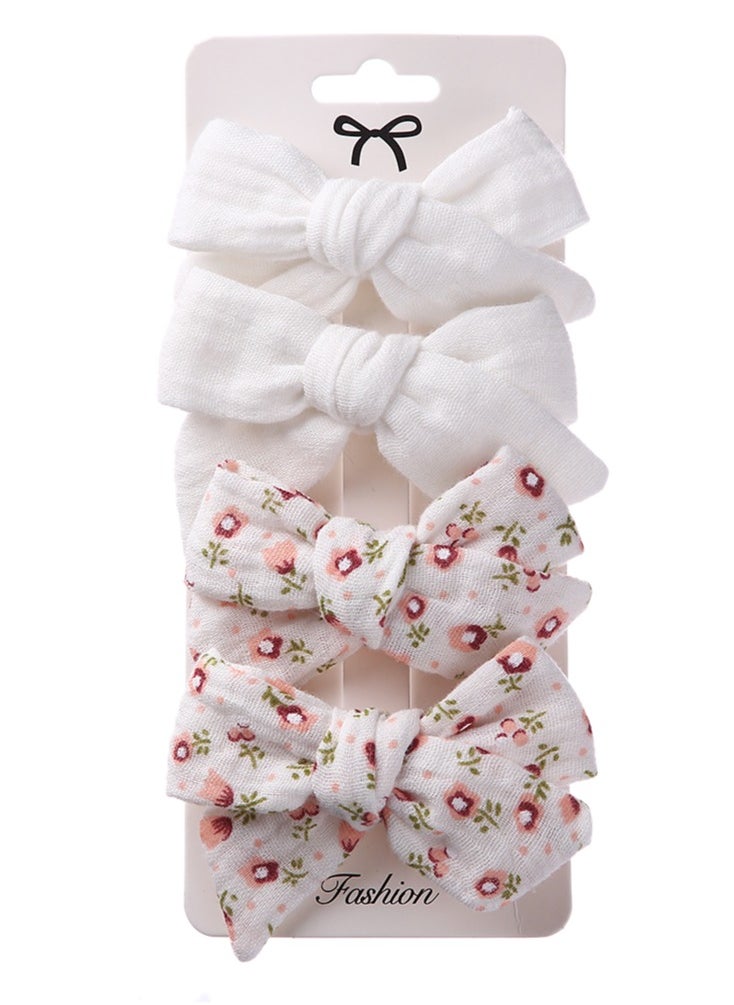 Adella Ribbon Bow Clip Set For Babies and Girls - White & Floral