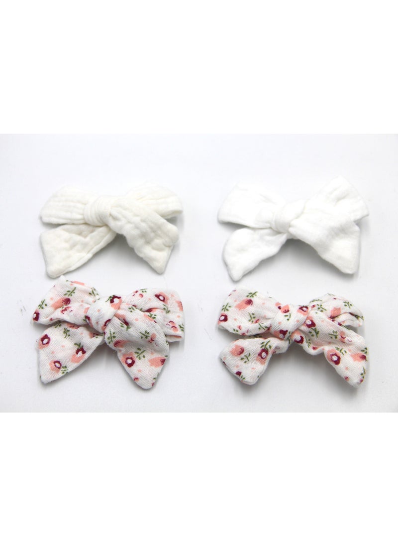 Adella Ribbon Bow Clip Set For Babies and Girls - White & Floral