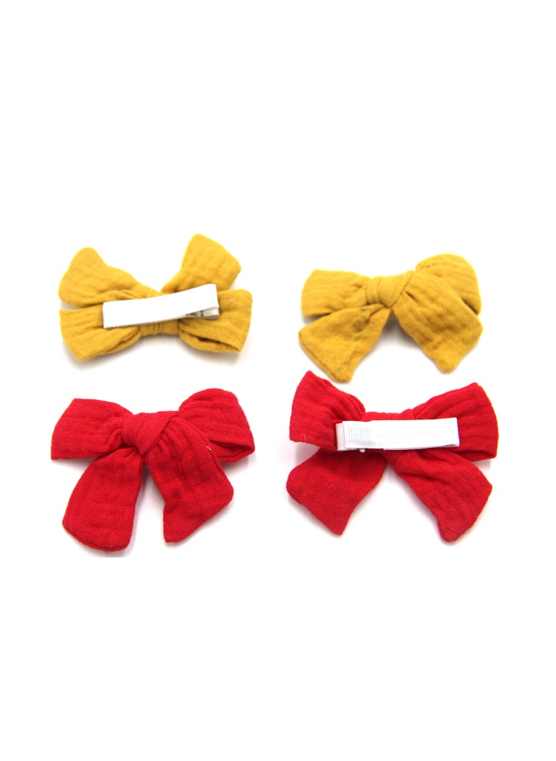 Adella Ribbon Bow Clip Set For Babies and Girls -  Yellow & Red