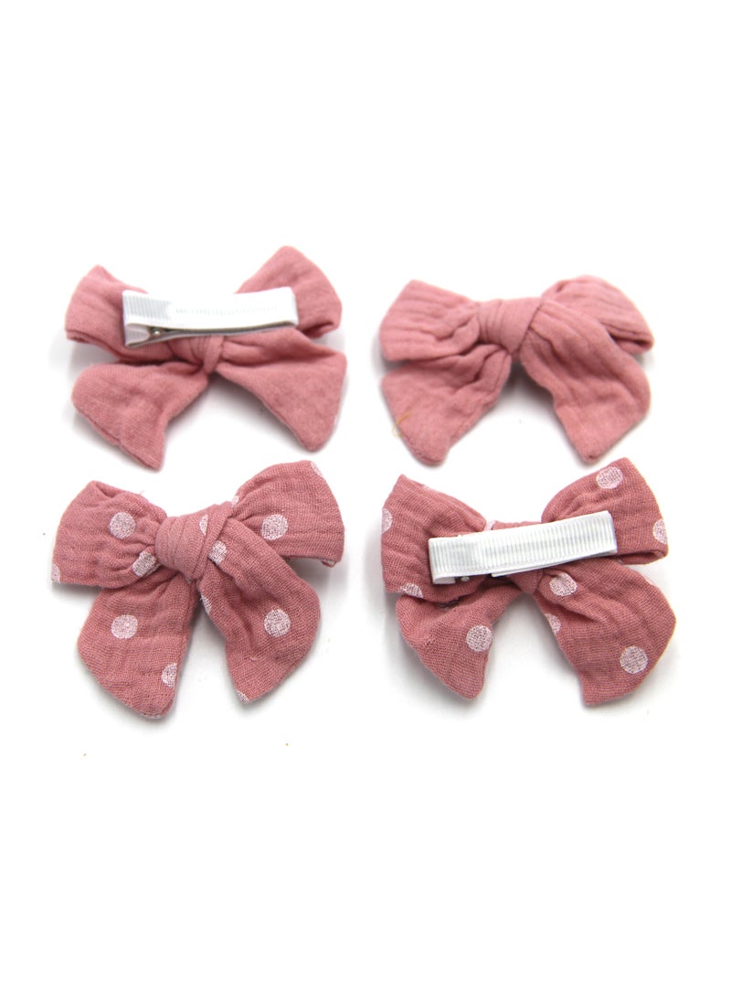 Adella Ribbon Bow Clip Set For Babies and Girls -  Pink & Dark Pink