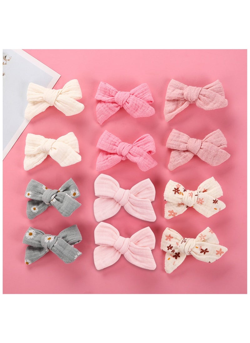 Adella Ribbon Bow Clip Set For Babies and Girls -  Cream & Blue