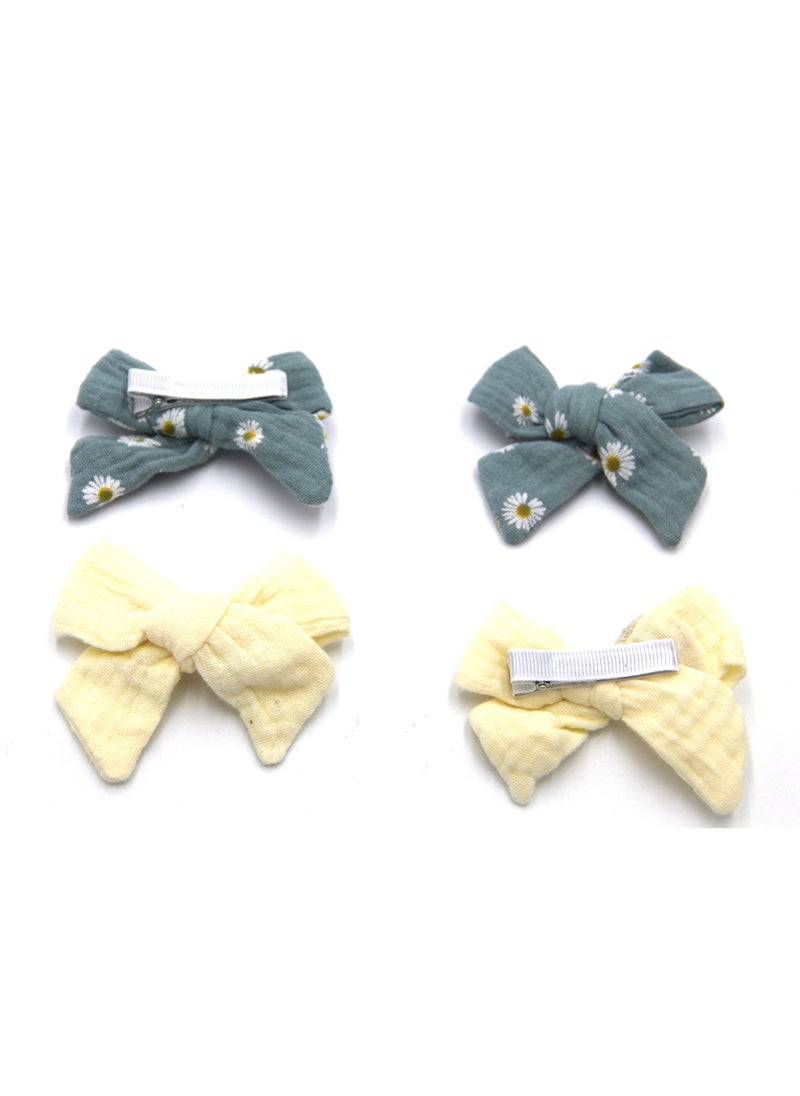 Adella Ribbon Bow Clip Set For Babies and Girls -  Cream & Blue