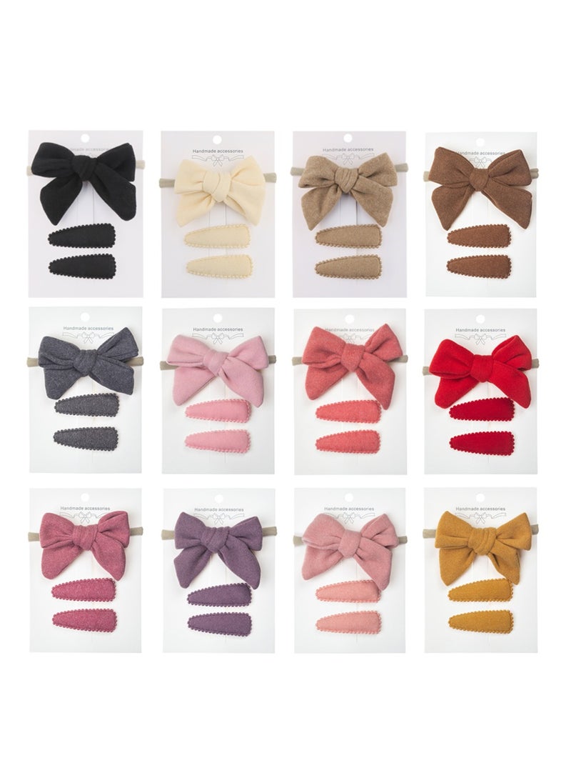 Sara Ribbon Bow Clip Set with Ponytail For Babies and Girls - Dark Pink