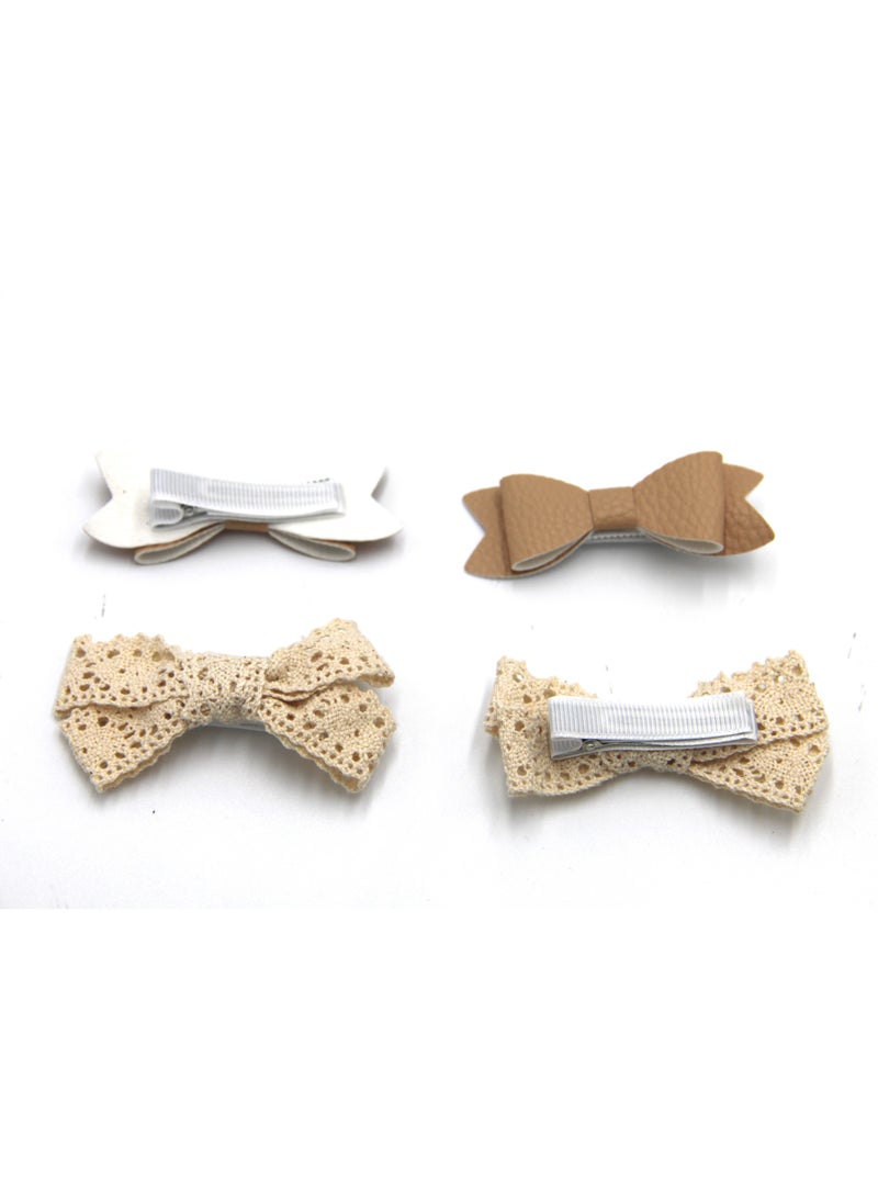 Rana Ribbon Bow Clip Set For Babies and Girls -  Brown & Beige