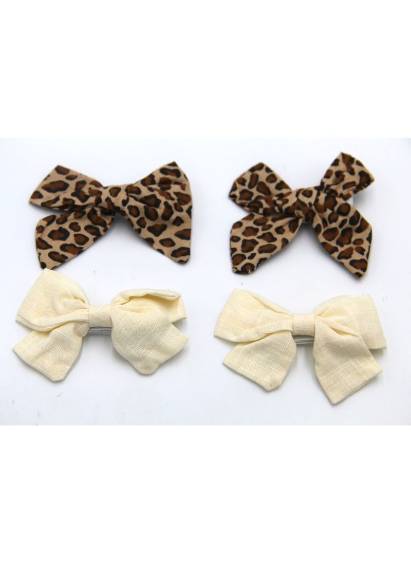 Rana Ribbon Bow Clip Set For Babies and Girls -  Cream & Brown