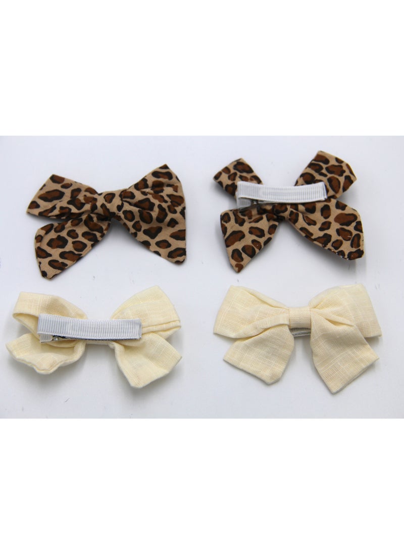 Rana Ribbon Bow Clip Set For Babies and Girls -  Cream & Brown