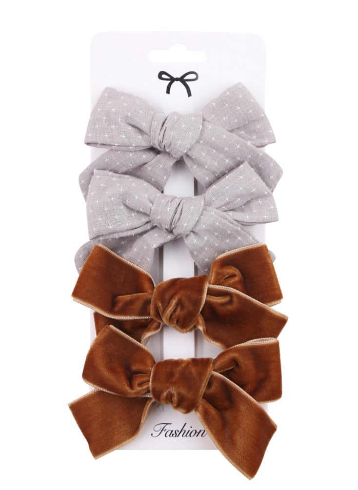 Rana Ribbon Bow Clip Set For Babies and Girls -  Grey & Dark Brown