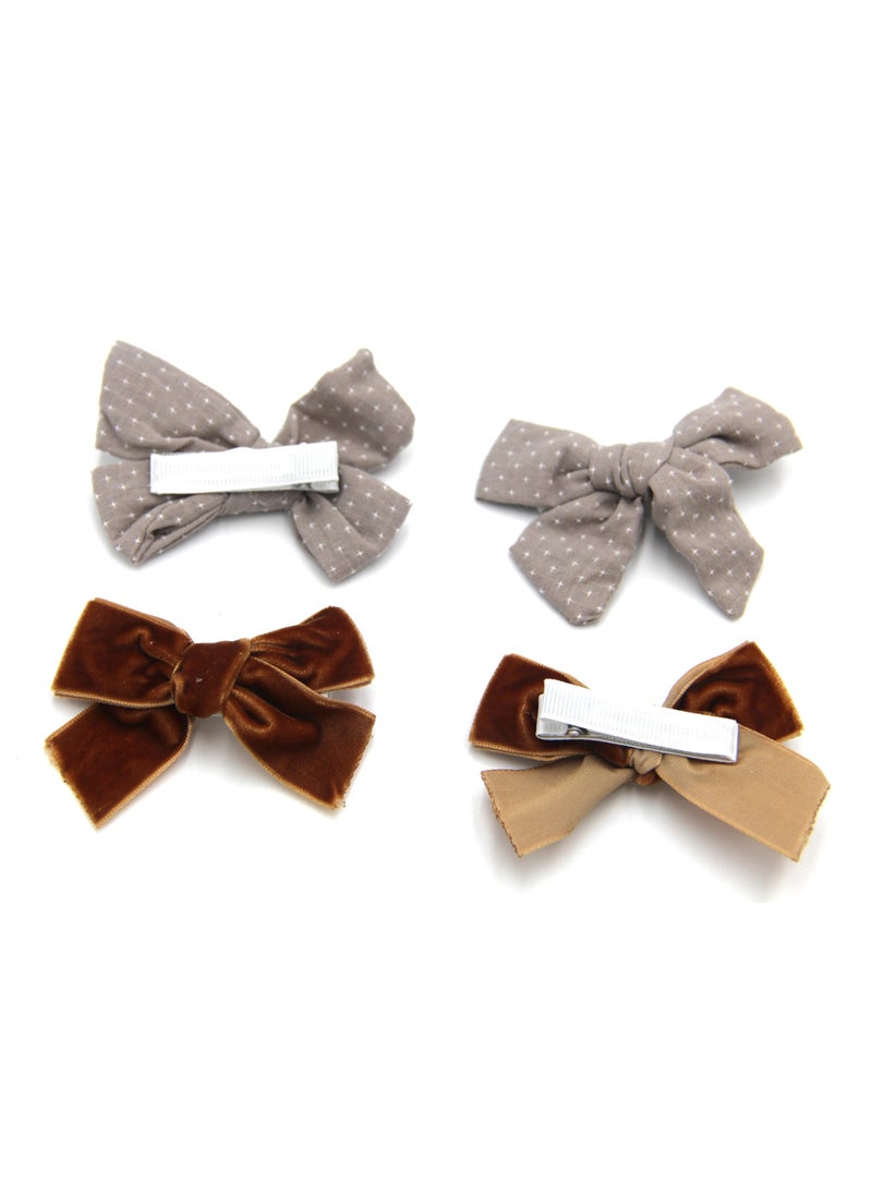 Rana Ribbon Bow Clip Set For Babies and Girls -  Grey & Dark Brown