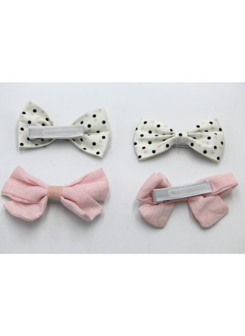 Rana Ribbon Bow Clip Set For Babies and Girls -  White & Baby Pink