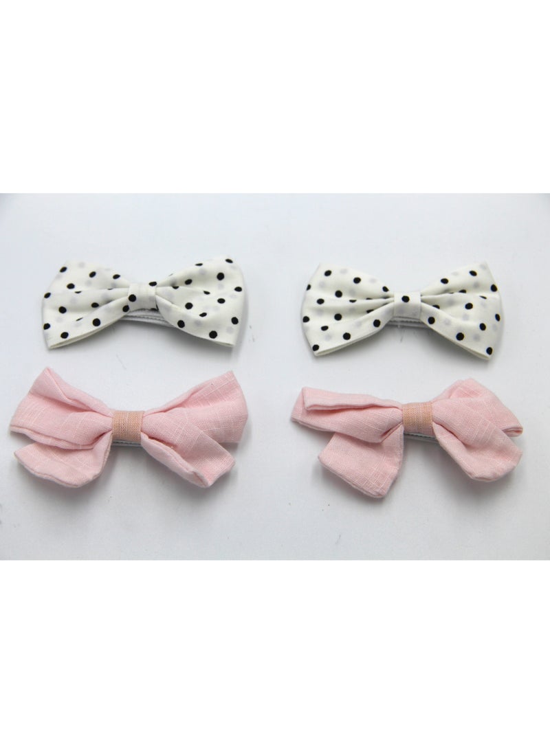 Rana Ribbon Bow Clip Set For Babies and Girls -  White & Baby Pink