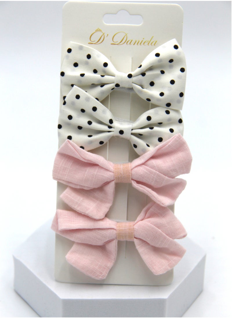 Rana Ribbon Bow Clip Set For Babies and Girls -  White & Baby Pink