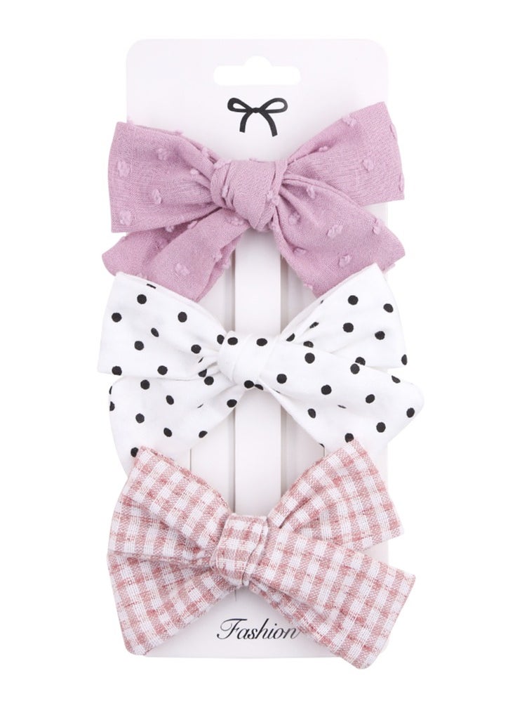 Rabia Ribbon Bow Clip Set For Babies and Girls - Dark Pink & Multicolor