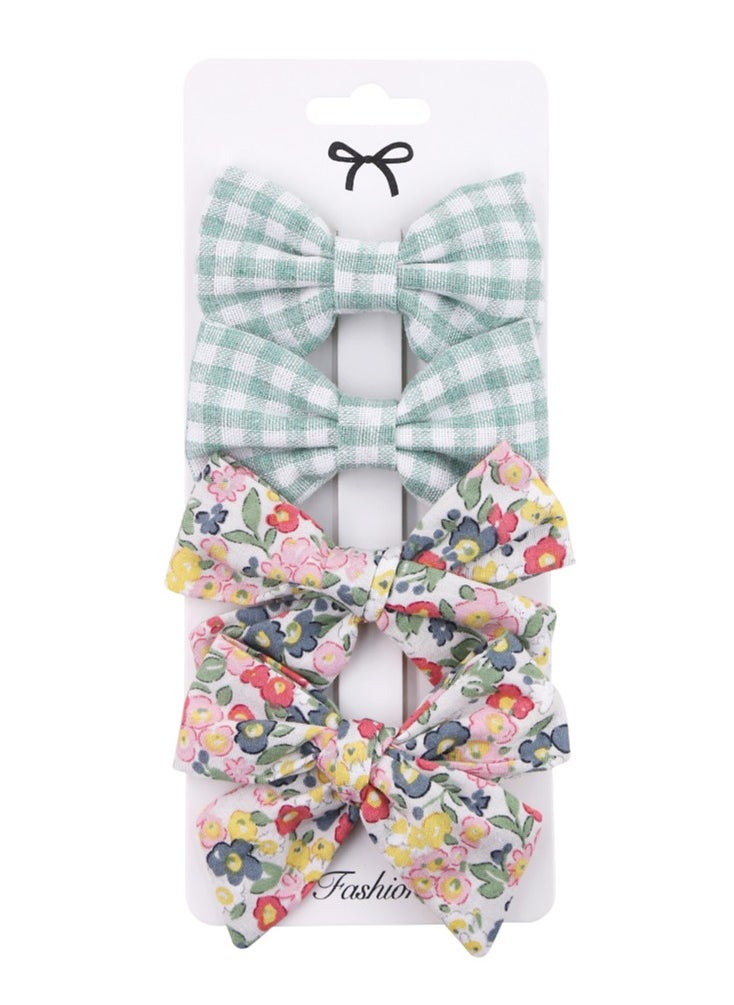 Rana Ribbon Bow Clip Set For Babies and Girls -  Green & Multicolor