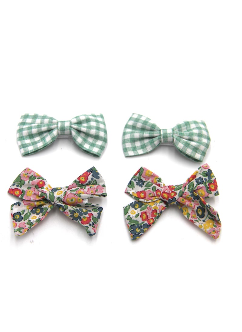 Rana Ribbon Bow Clip Set For Babies and Girls -  Green & Multicolor