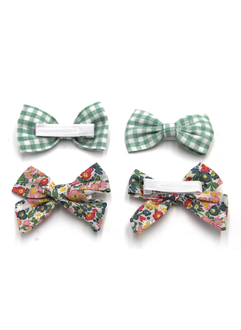 Rana Ribbon Bow Clip Set For Babies and Girls -  Green & Multicolor