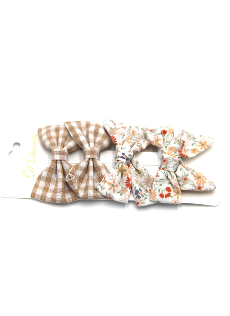 Rana Ribbon Bow Clip Set For Babies and Girls -  Brown & Beige