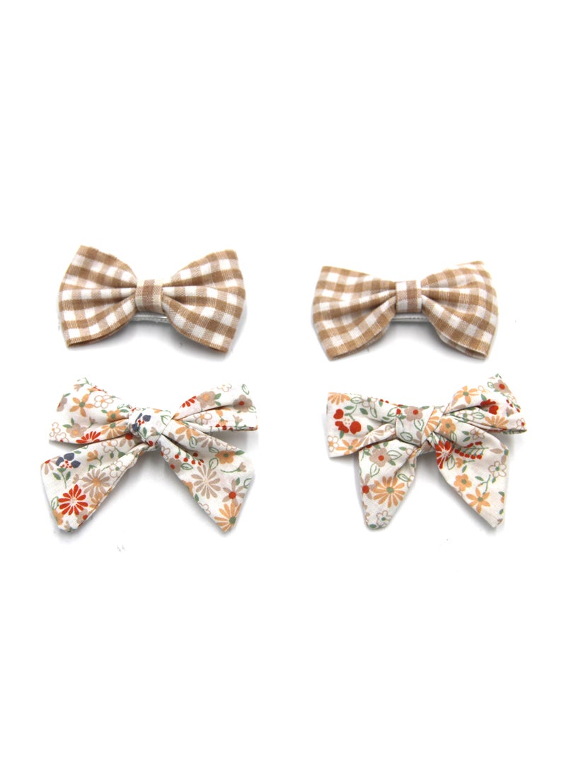 Rana Ribbon Bow Clip Set For Babies and Girls -  Brown & Beige