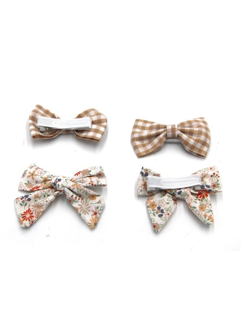 Rana Ribbon Bow Clip Set For Babies and Girls -  Brown & Beige