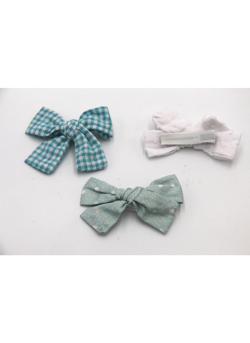 Rabia Ribbon Bow Clip Set For Babies and Girls - Green & Multicolor