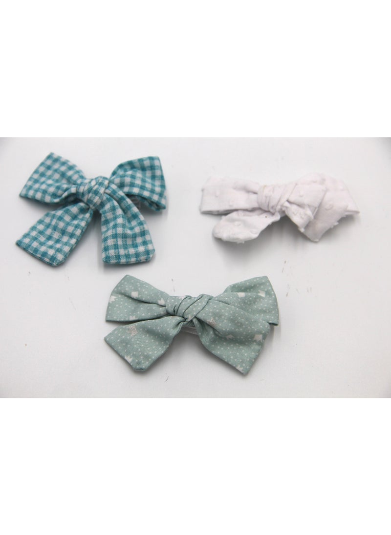 Rabia Ribbon Bow Clip Set For Babies and Girls - Green & Multicolor