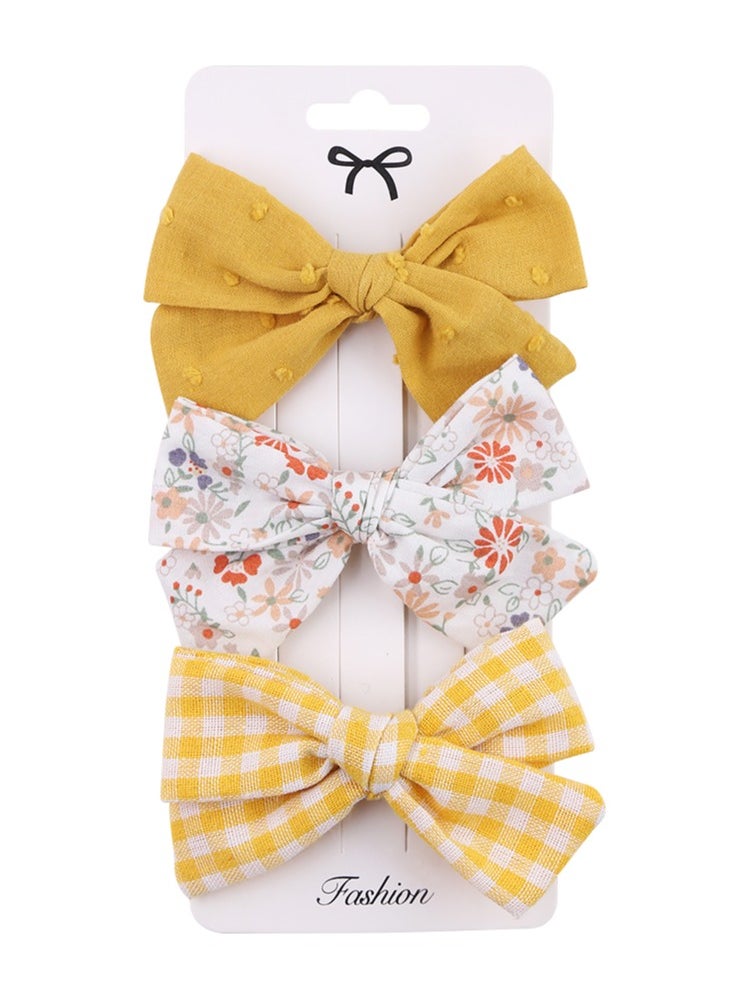 Rabia Ribbon Bow Clip Set For Babies and Girls - Yellow & Multicolor