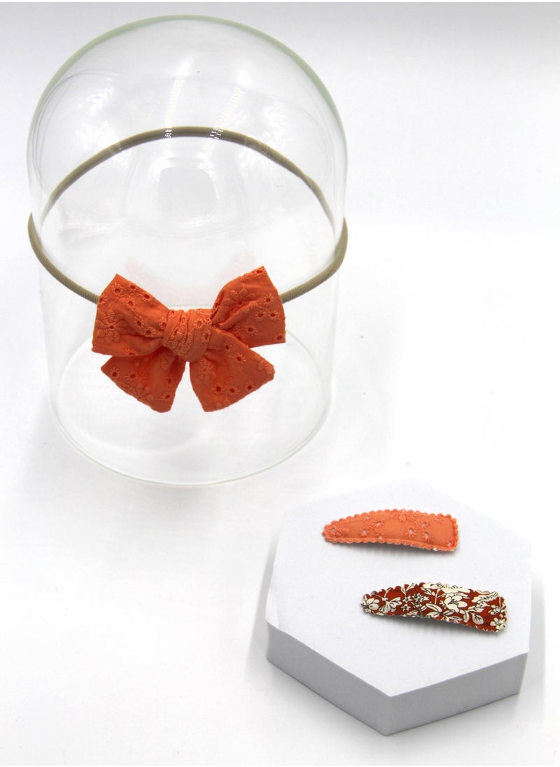 Jana Ribbon Bow Clip Set with Ponytail For Babies and Girls - Dark Pink