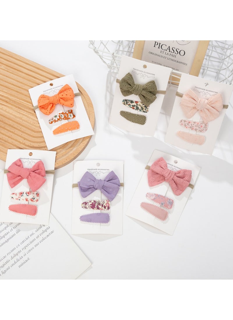 Jana Ribbon Bow Clip Set with Ponytail For Babies and Girls - Dark Pink