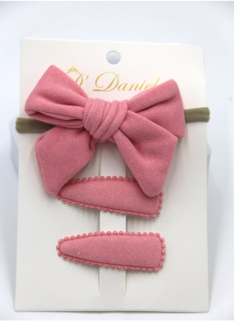 Sara Ribbon Bow Clip Set with Ponytail For Babies and Girls - Light Pink