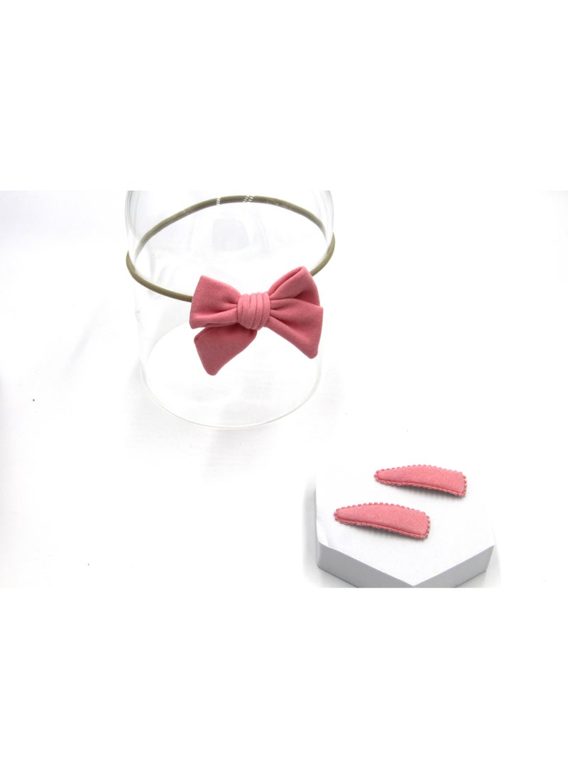 Sara Ribbon Bow Clip Set with Ponytail For Babies and Girls - Light Pink