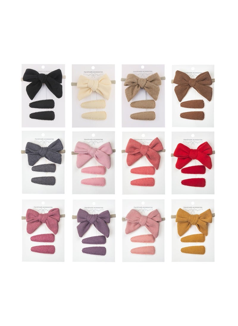 Sara Ribbon Bow Clip Set with Ponytail For Babies and Girls - Dark Brown