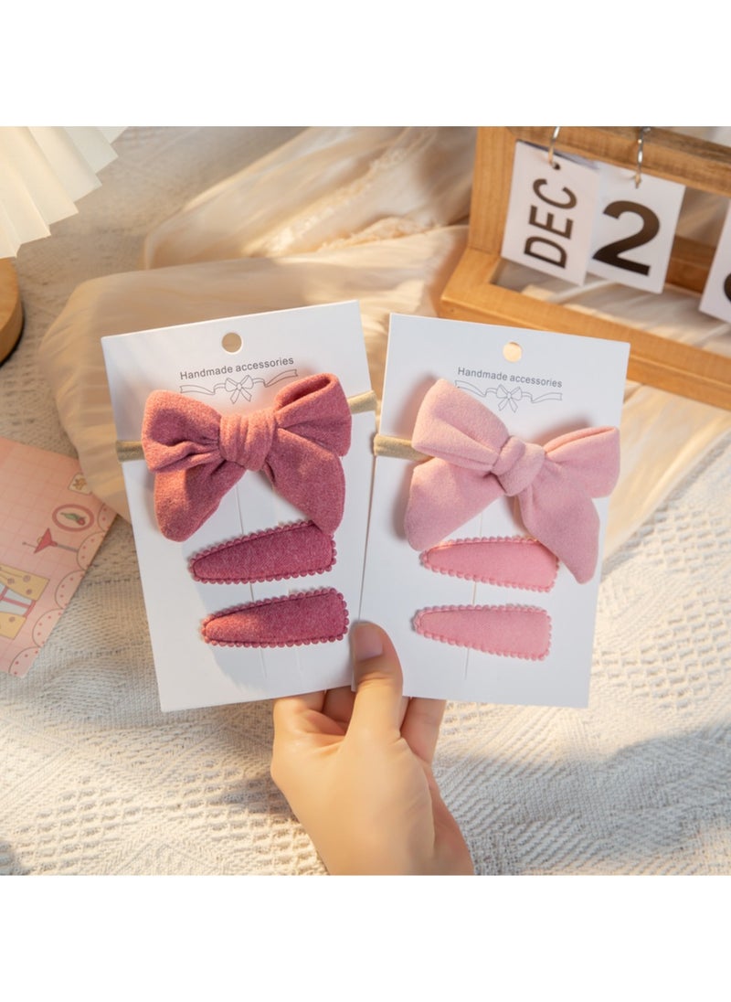 Sara Ribbon Bow Clip Set with Ponytail For Babies and Girls - Pink