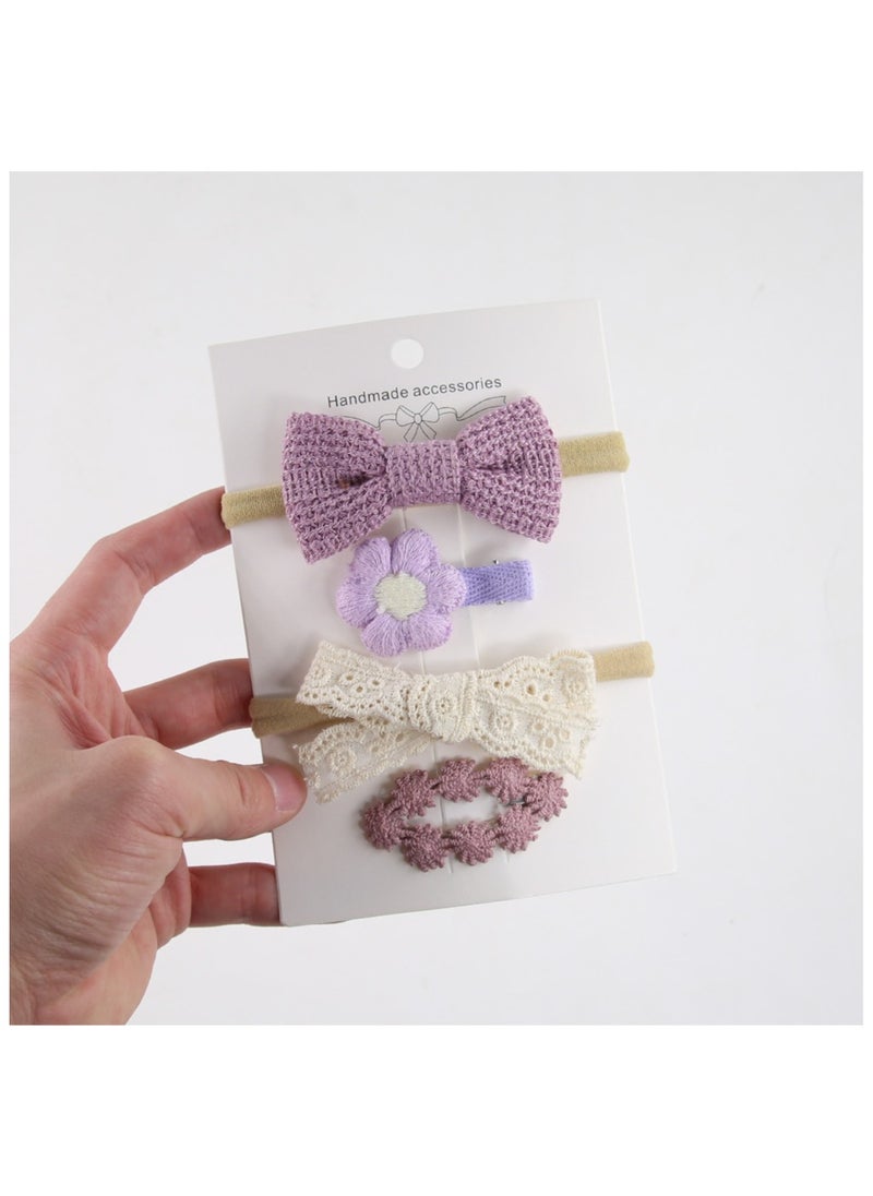 Ria Ribbon Bow Clip Set with Ponytail For Babies and Girls - Purple