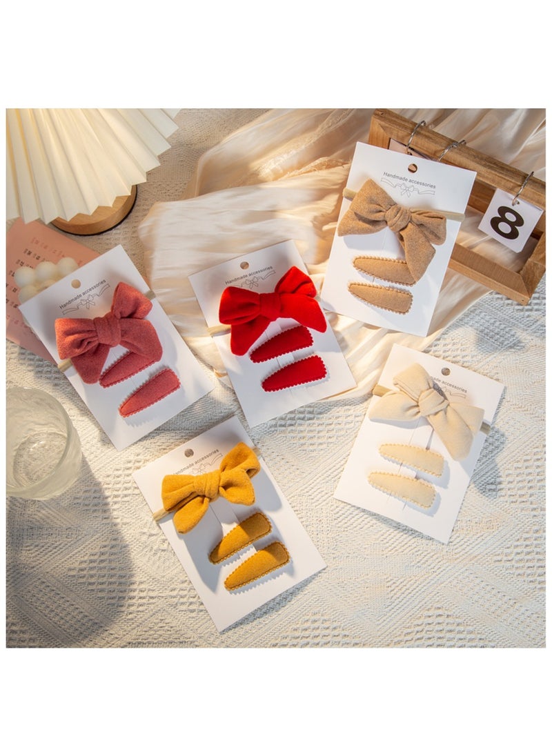 Sara Ribbon Bow Clip Set with Ponytail For Babies and Girls - Red