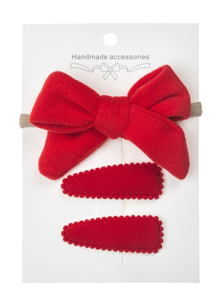 Sara Ribbon Bow Clip Set with Ponytail For Babies and Girls - Red