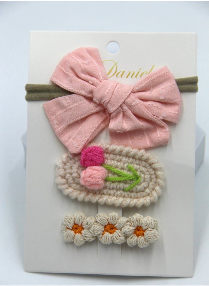 Angela Ribbon Bow Clip Set For Babies and Girls - Baby Pink