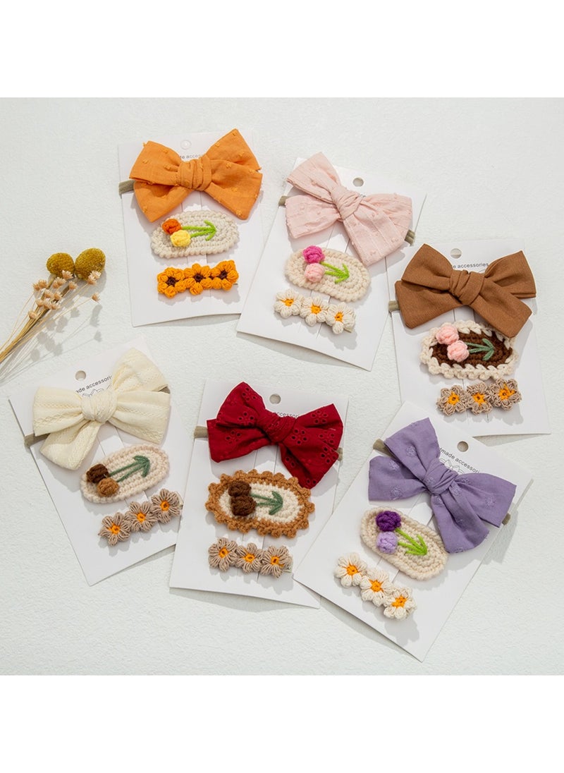 Angela Ribbon Bow Clip Set For Babies and Girls - Orange