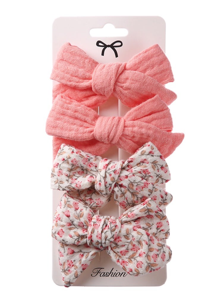 Adella Ribbon Bow Clip Set For Babies and Girls -  Peach & Floral Pink