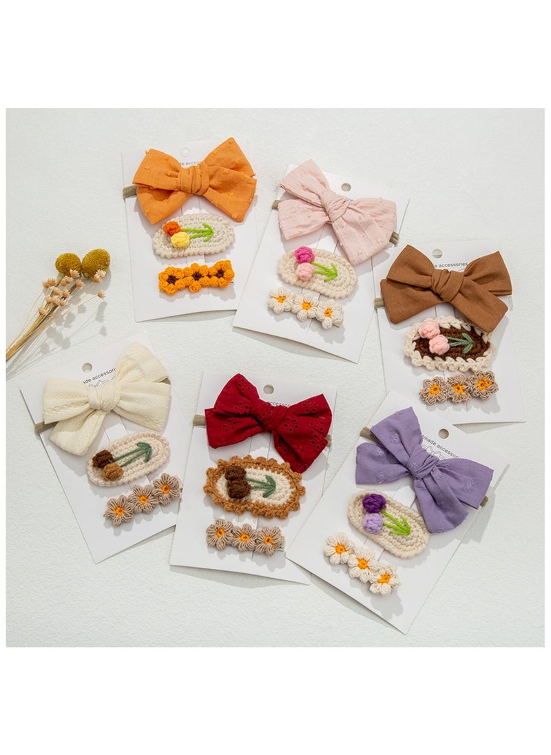 Angela Ribbon Bow Clip Set For Babies and Girls - Brown