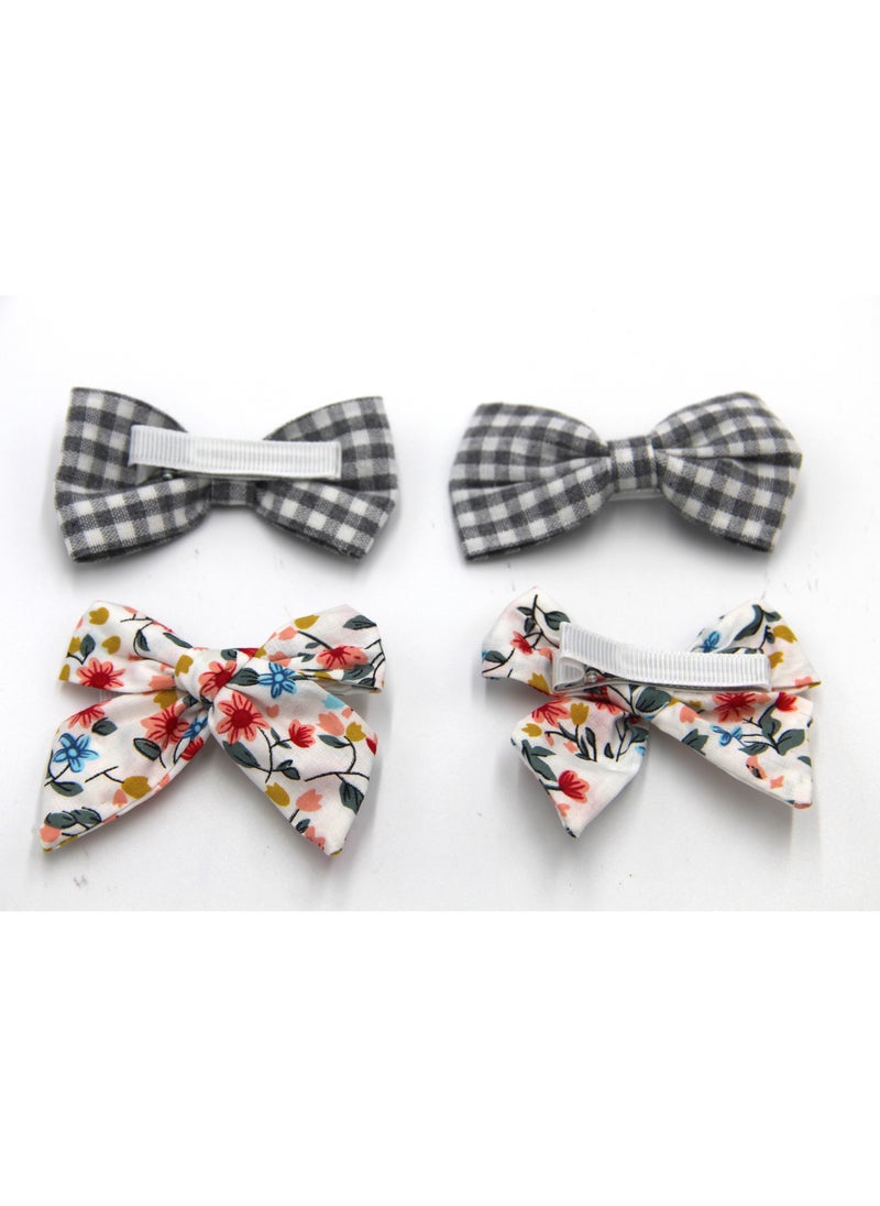 Rana Ribbon Bow Clip Set For Babies and Girls -  Grey & Multicolor