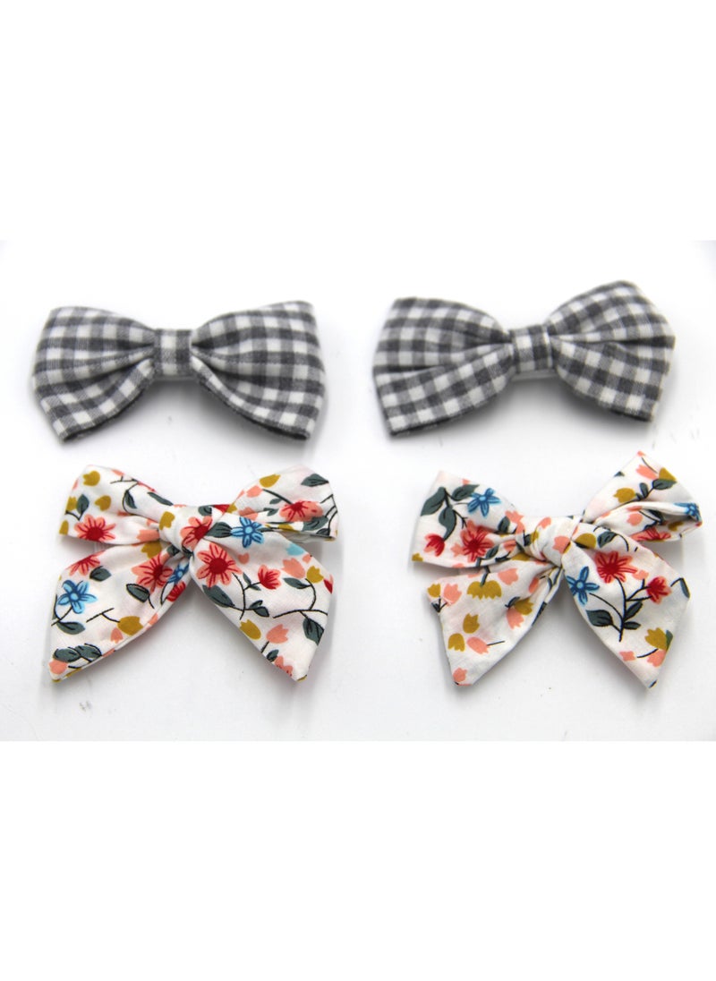 Rana Ribbon Bow Clip Set For Babies and Girls -  Grey & Multicolor