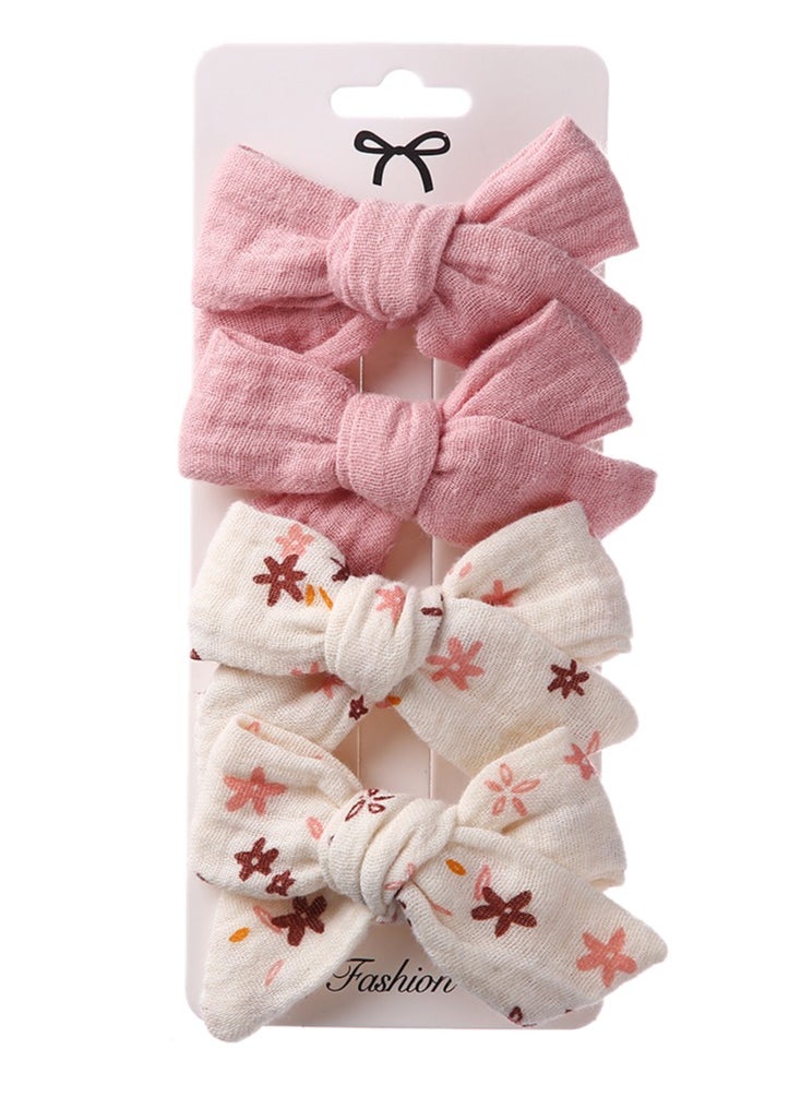 Adella Ribbon Bow Clip Set For Babies and Girls -  Dark Pink & Cream